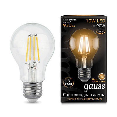 Лампа Gauss Filament А60 10W 930lm 2700К Е27 LED 1/10/40